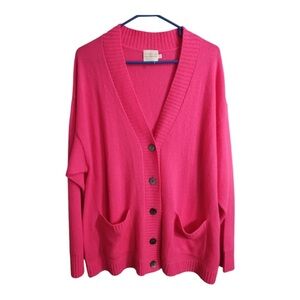 Brodie Cashmere Vibrant Pink Button-Front Cashmere Cardigan